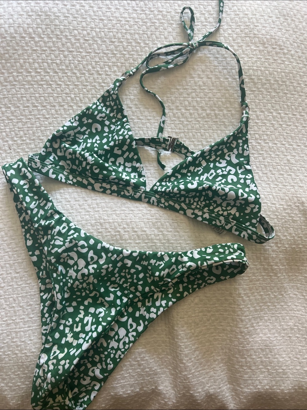 Green White Leopard Print Triangle Bikini